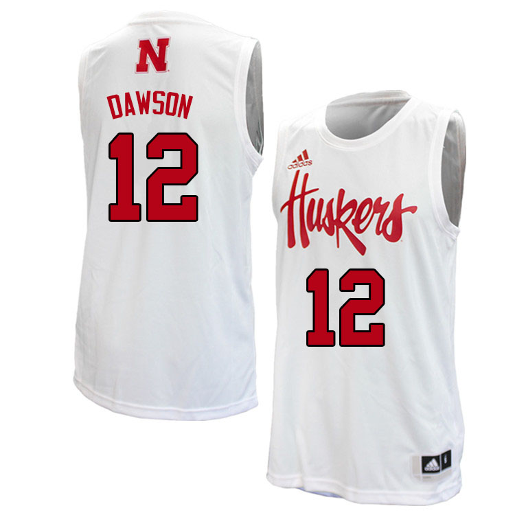 Men #12 Denim Dawson Nebraska Cornhuskers College Basketball Jerseys Sale-White - Click Image to Close